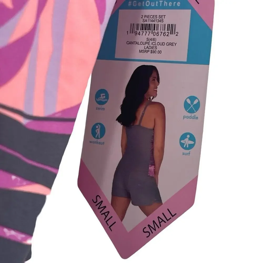 ✨NWT Free Country high-neck tankini top pink, gray, white palm print SMALL